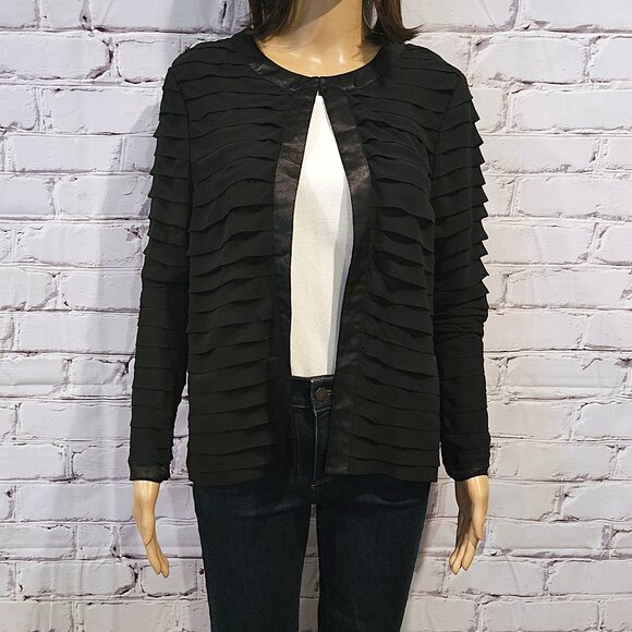 ADRIANNA PAPELL - Black tiered ruffle open blazer - Picture 5 of 11